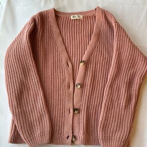 H&M girls big button cardigan in mauve pink
